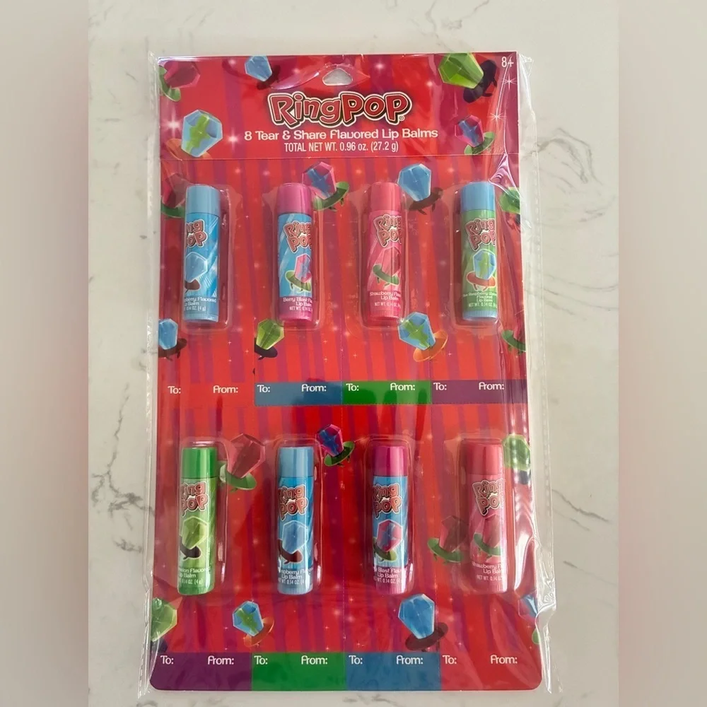 Ring Pop 8-Piece Flavored Lip Balm Set – Tear & Share – New
